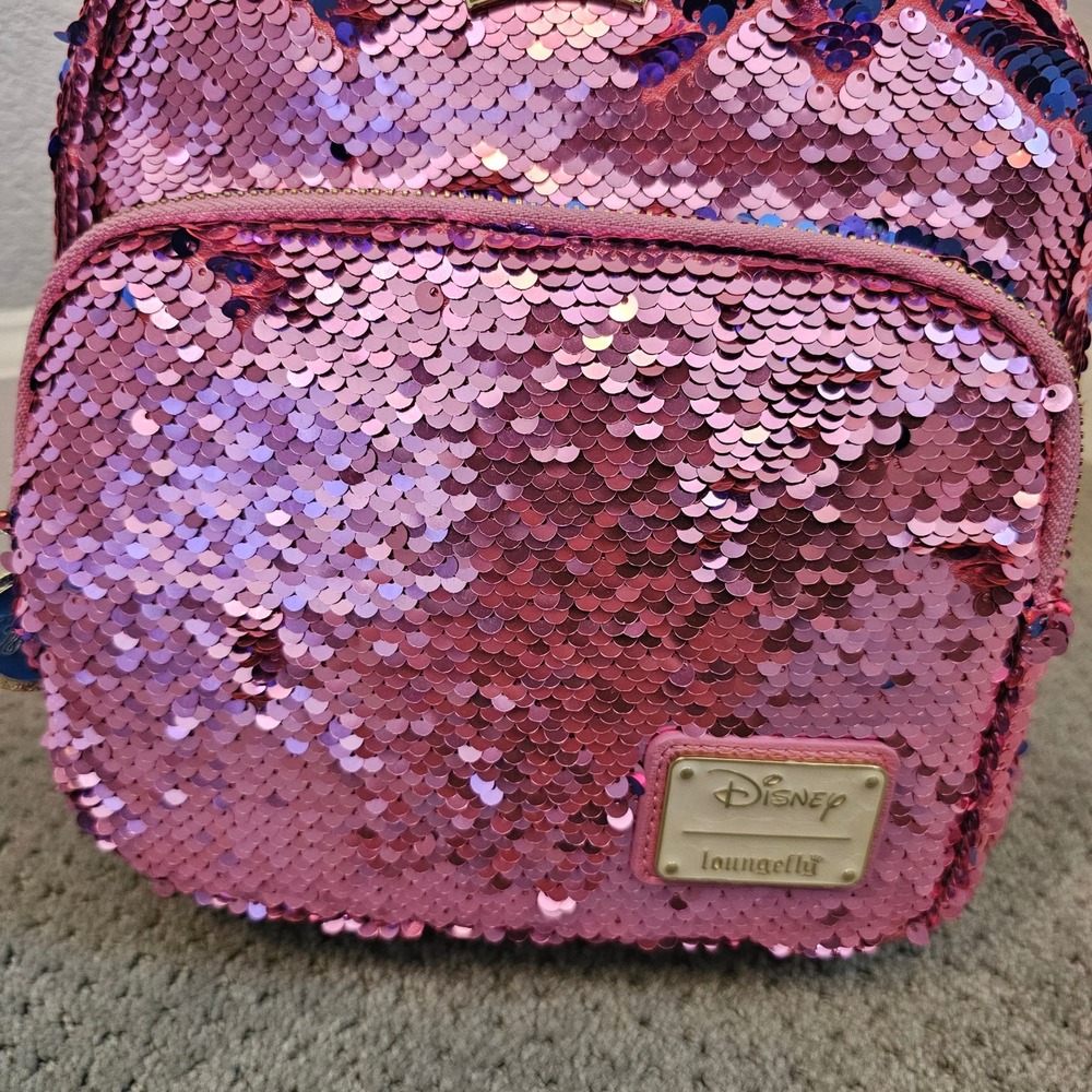 nwt Loungfly Aurora reversable sequin pink blue mini  backpack - Picture 3 of 12